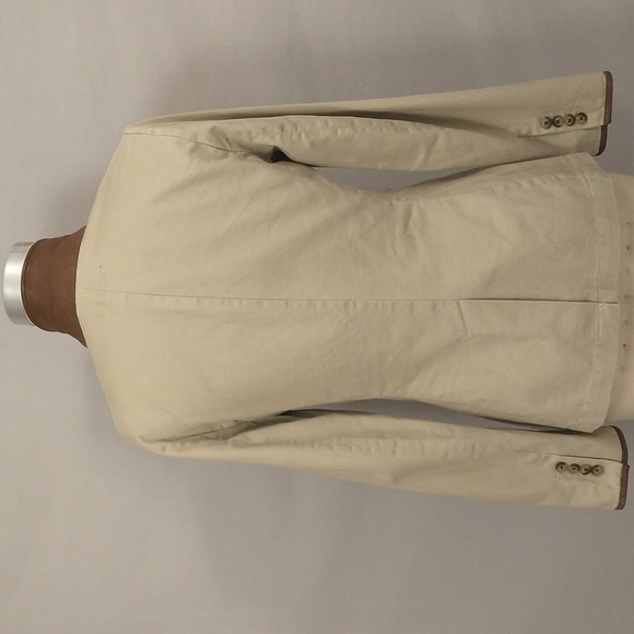 Quality Khaki Jacket Ralph Lauren Blue Label Tailored Cotton w Leather Trim sz 8 - Picture 3 of 11